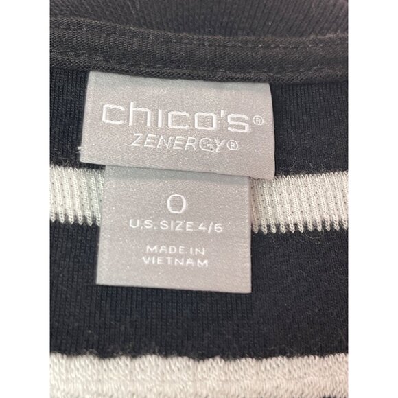 Chicos Zenergy Womens Striped Short Sleeve Top Size 4/6 Black White Scoop Neck S - Picture 5 of 8